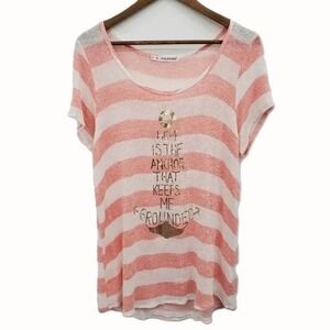 Maurices Womens 1X‎ Pink White Striped Anchor Graphic Tee Stretch Casual